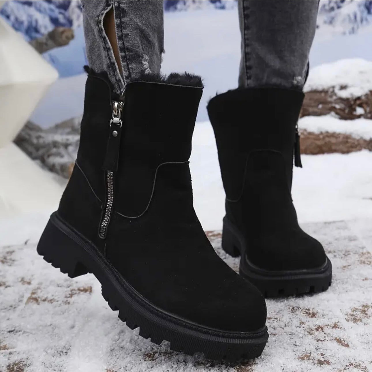 Women Platform Suede Ankle Snow Boots