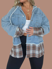Plaid Hooded Denim Jacket (Buy 2 Free Shipping)