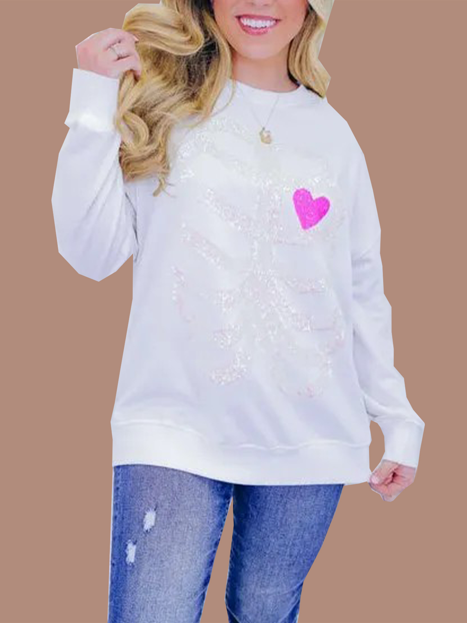 Women's Heart Skeleton Sequin Embellished Sweatshirt (Buy 2 Free Shipping)