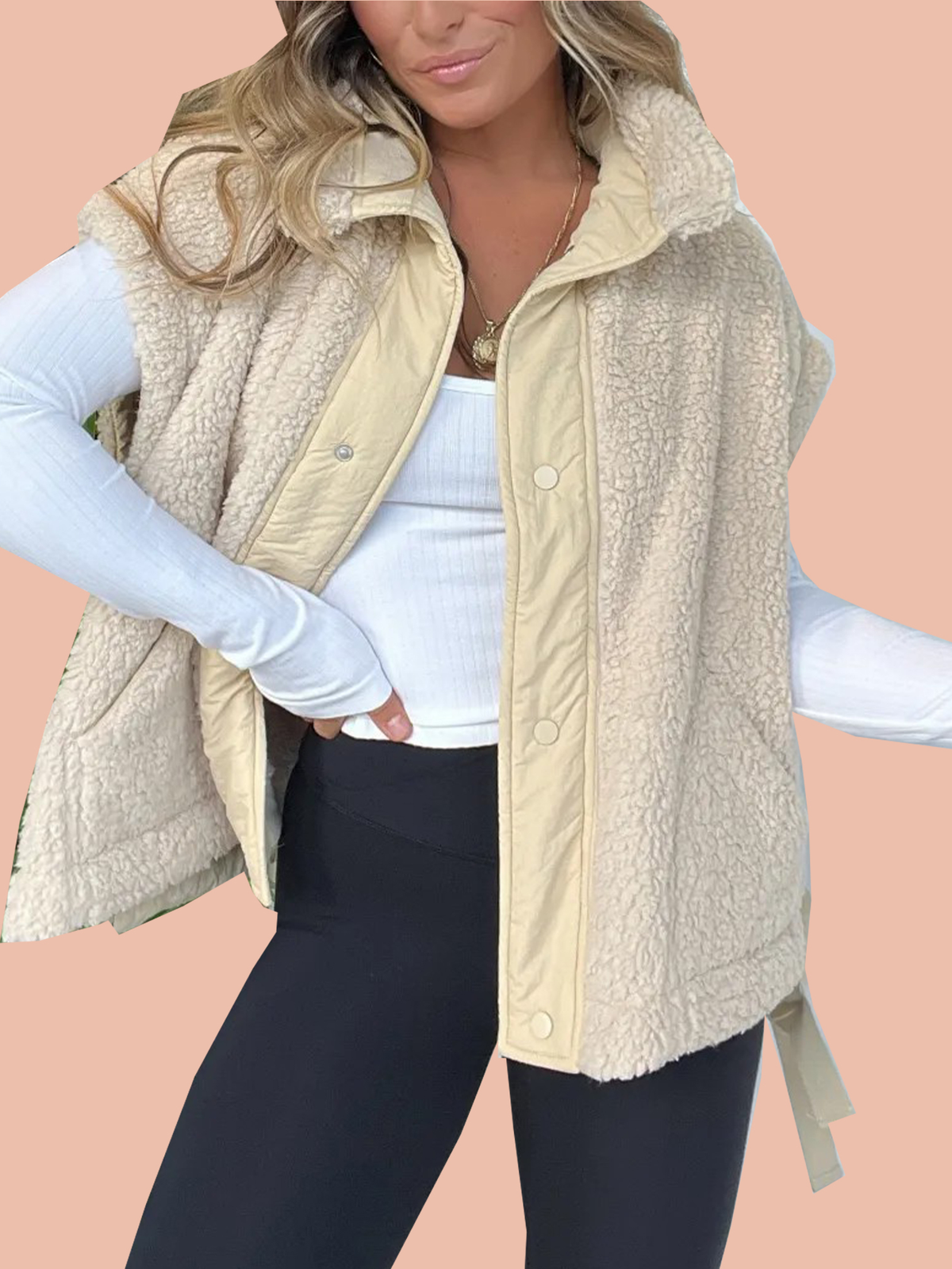 Women's Button Paneled Teddy Fleece Vest Jacket (Buy 2 Free Shipping)