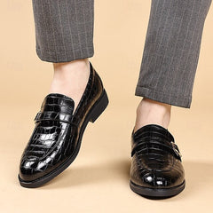 Men's Crocodile Pattern Luxury Loafers – Dark Brown Slip-On Dress Shoes