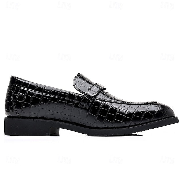 Men's Crocodile Pattern Luxury Loafers – Dark Brown Slip-On Dress Shoes