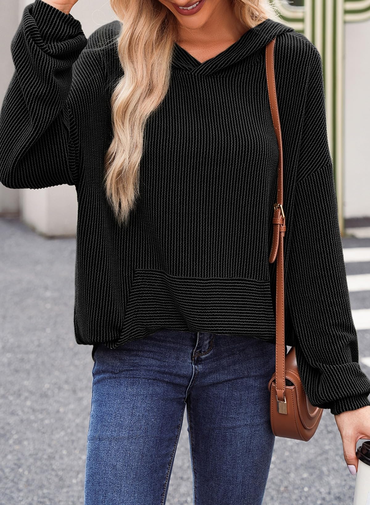 Women's Ribbed Knit Pullover Hoodie (Buy 2 Free Shipping)