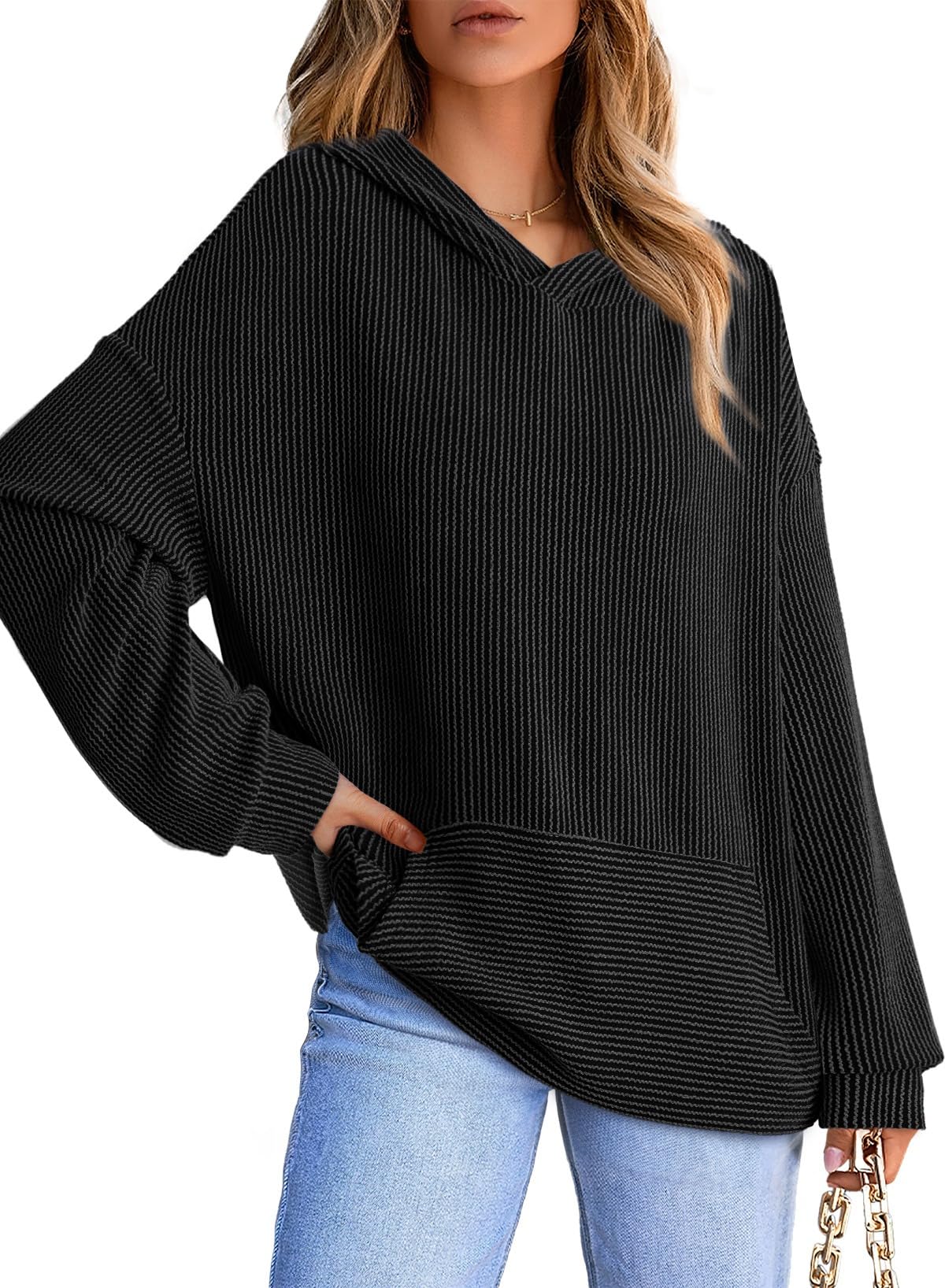 Women's Ribbed Knit Pullover Hoodie (Buy 2 Free Shipping)