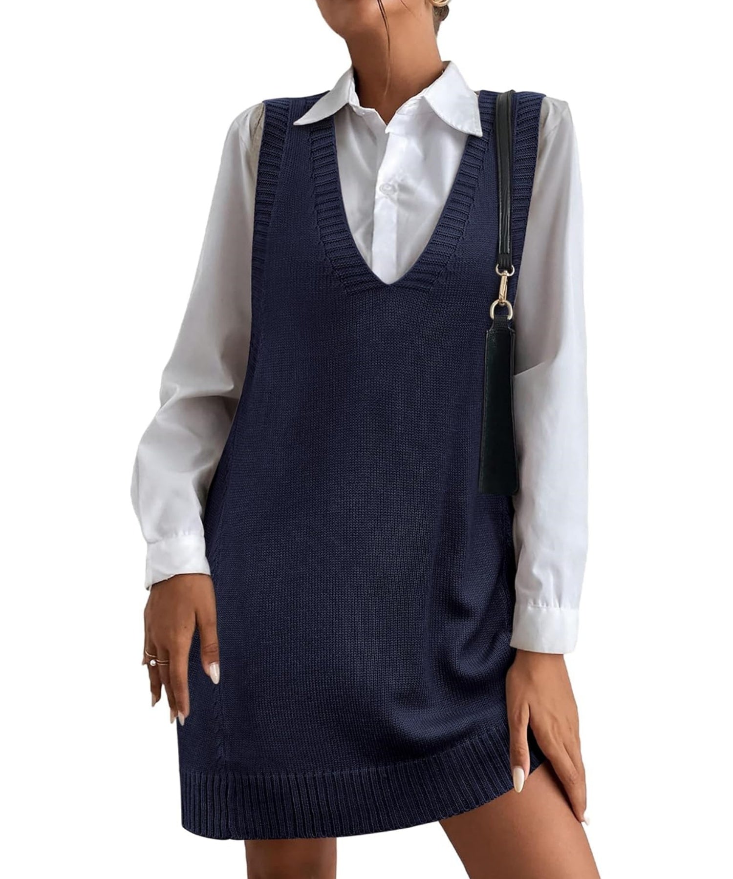 Women's V-Neck Sweater Vest Dress with Pockets (Buy 2 Free Shipping)