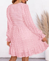 Women's Spring V Neck Swiss Dot Chiffon Mini Dress (Buy 2 Free Shipping)