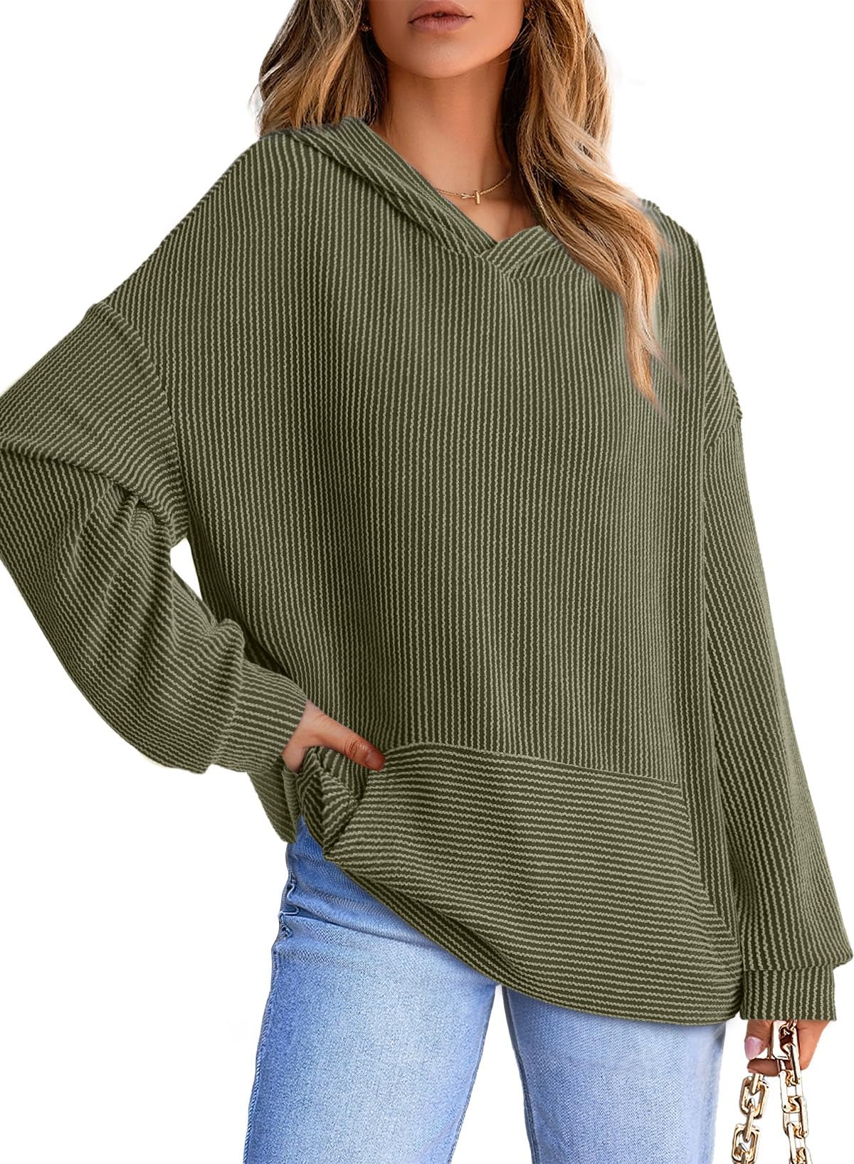 Women's Ribbed Knit Pullover Hoodie (Buy 2 Free Shipping)