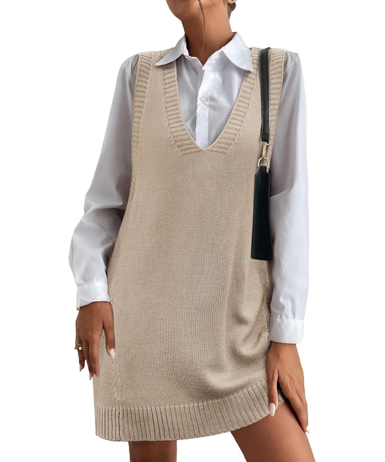 Women's V-Neck Sweater Vest Dress with Pockets (Buy 2 Free Shipping)