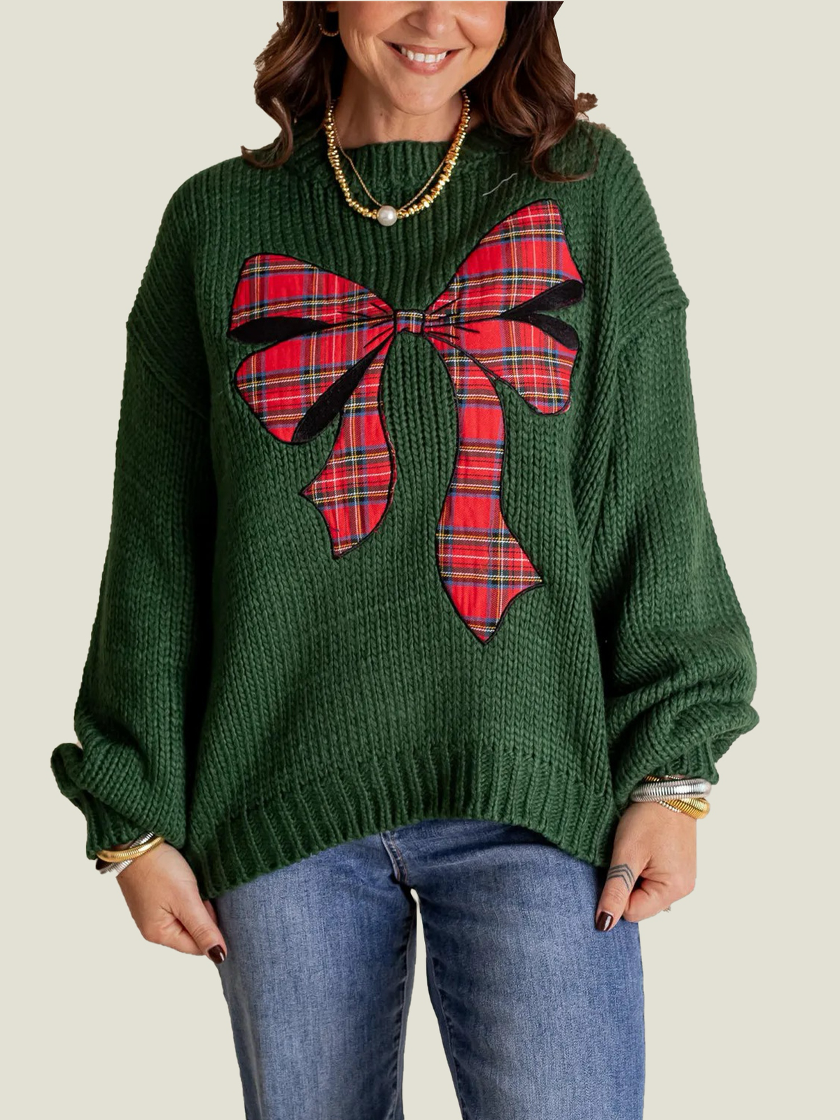 Women's Plaid Bow Sweater (Buy 2 Free Shipping)