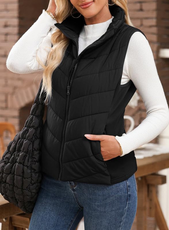 Women's Sleeveless Zip Up Stand Collar Quilted Puffer Vest (Buy 2 Free Shipping)
