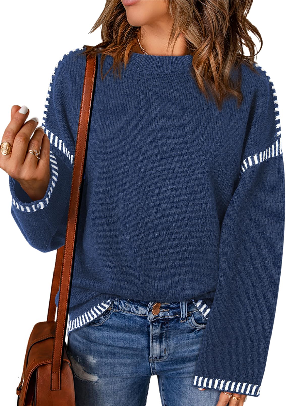 Women's Contrast Cable Knit Pullover Sweater (Buy 2 Free Shipping)