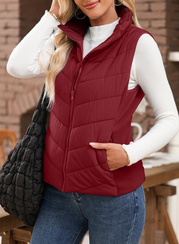Women's Sleeveless Zip Up Stand Collar Quilted Puffer Vest (Buy 2 Free Shipping)