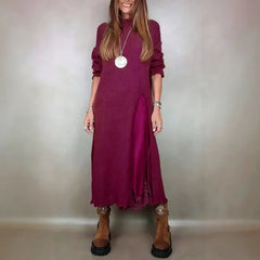 Charming Satin Dress and Long Handcrafted Knit Sweater Set