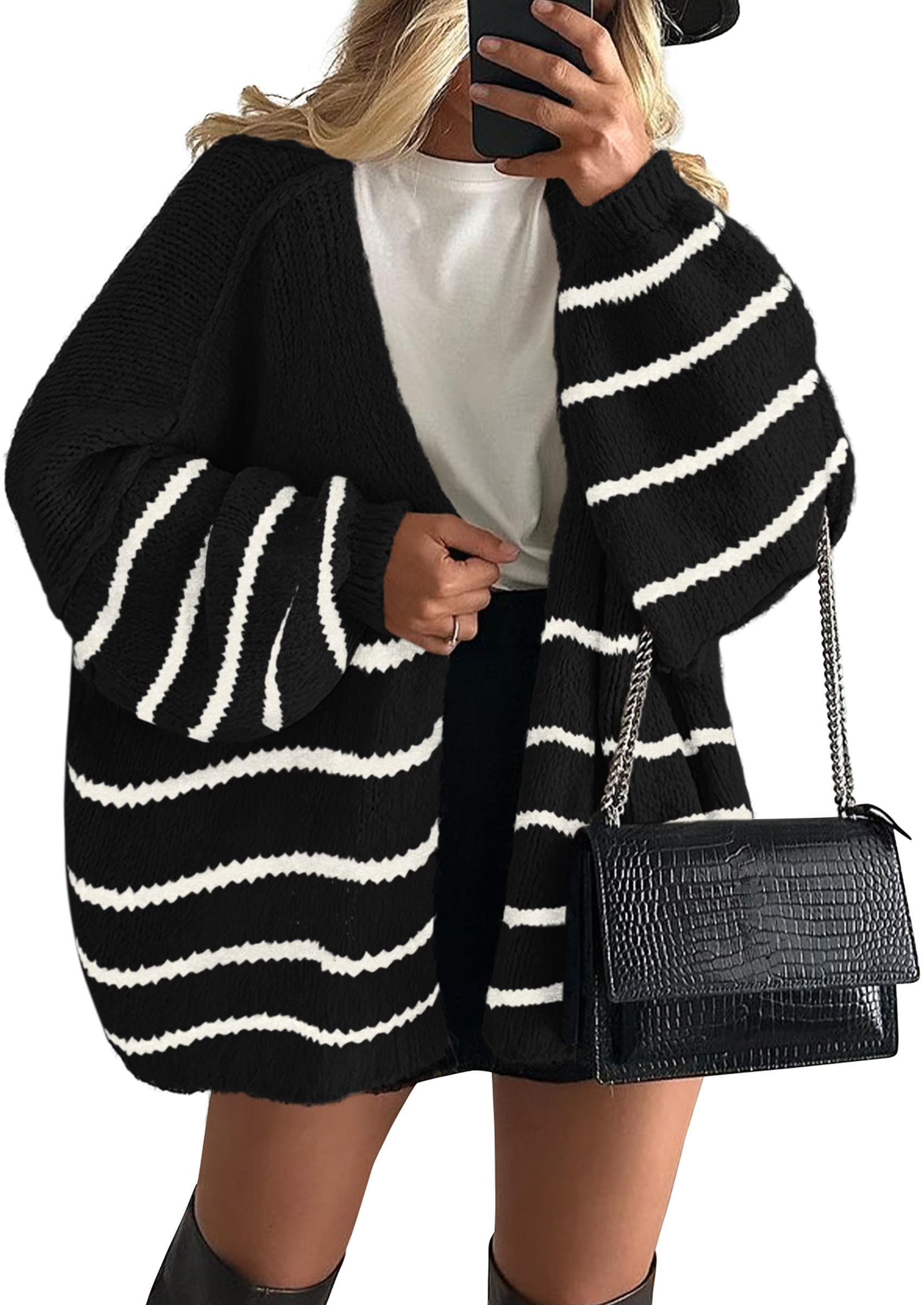 Women's Oversized Balloon Sleeve Striped Cardigan (Buy 2 Free Shipping)