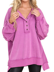 Women's Oversized Casual Buttoned Henley Sweatshirt (Buy 2 Free Shipping)