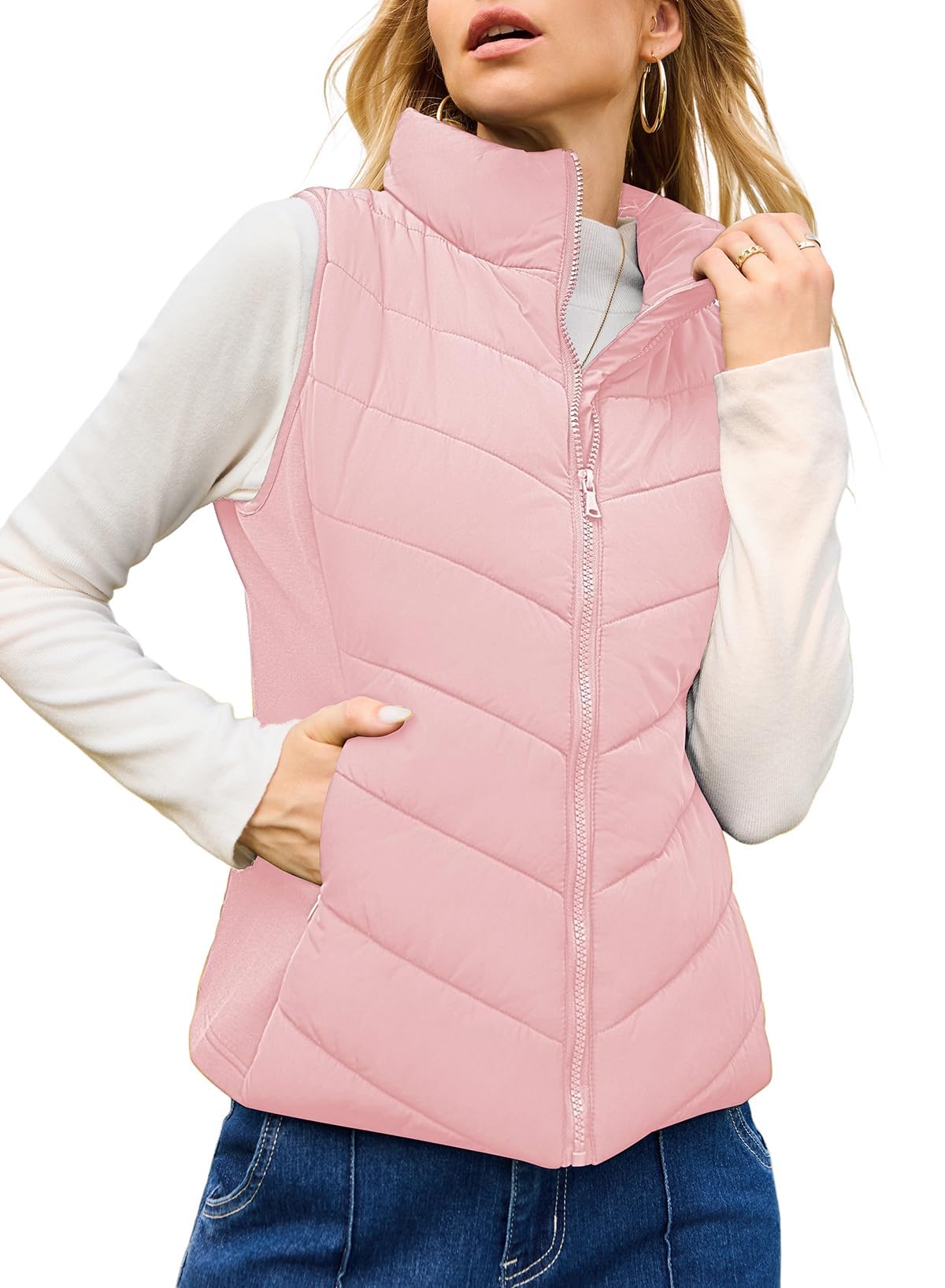 Women's Sleeveless Zip Up Stand Collar Quilted Puffer Vest (Buy 2 Free Shipping)