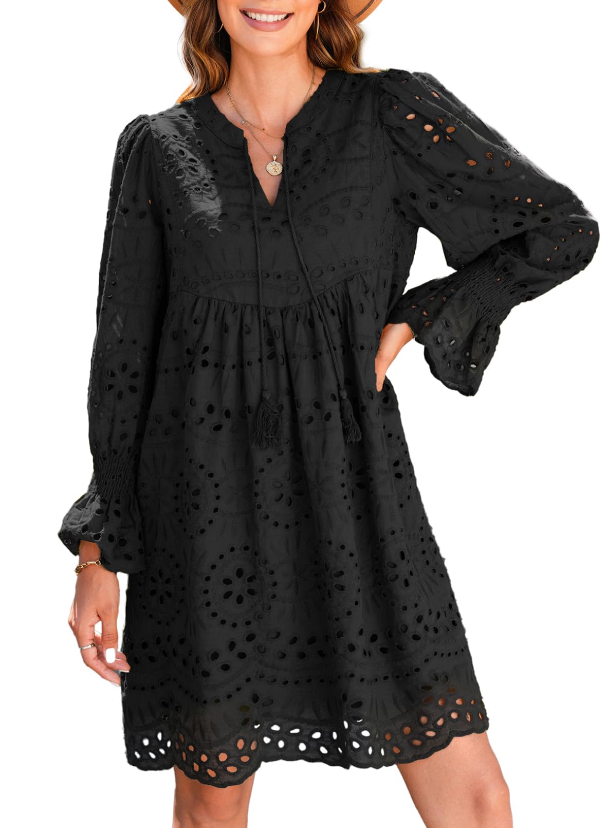 Women’s V Neck Eyelet Lace Dress (Buy 2 Free Shipping)
