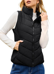 Women's Sleeveless Zip Up Stand Collar Quilted Puffer Vest (Buy 2 Free Shipping)