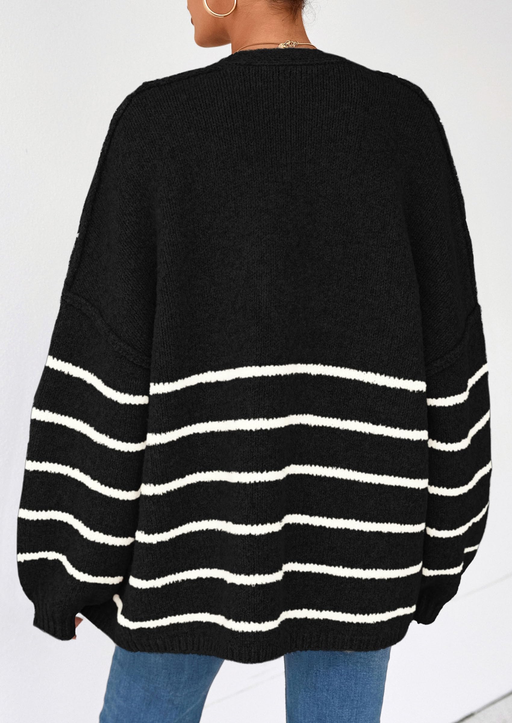Women's Oversized Balloon Sleeve Striped Cardigan (Buy 2 Free Shipping)