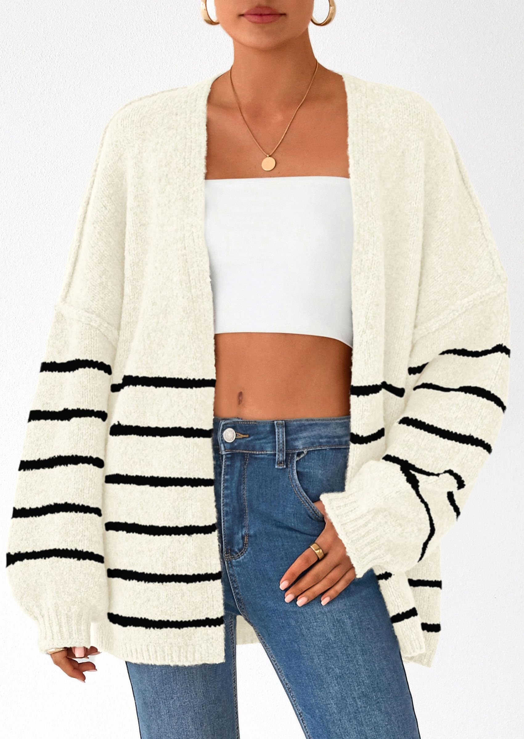 Women's Oversized Balloon Sleeve Striped Cardigan (Buy 2 Free Shipping)