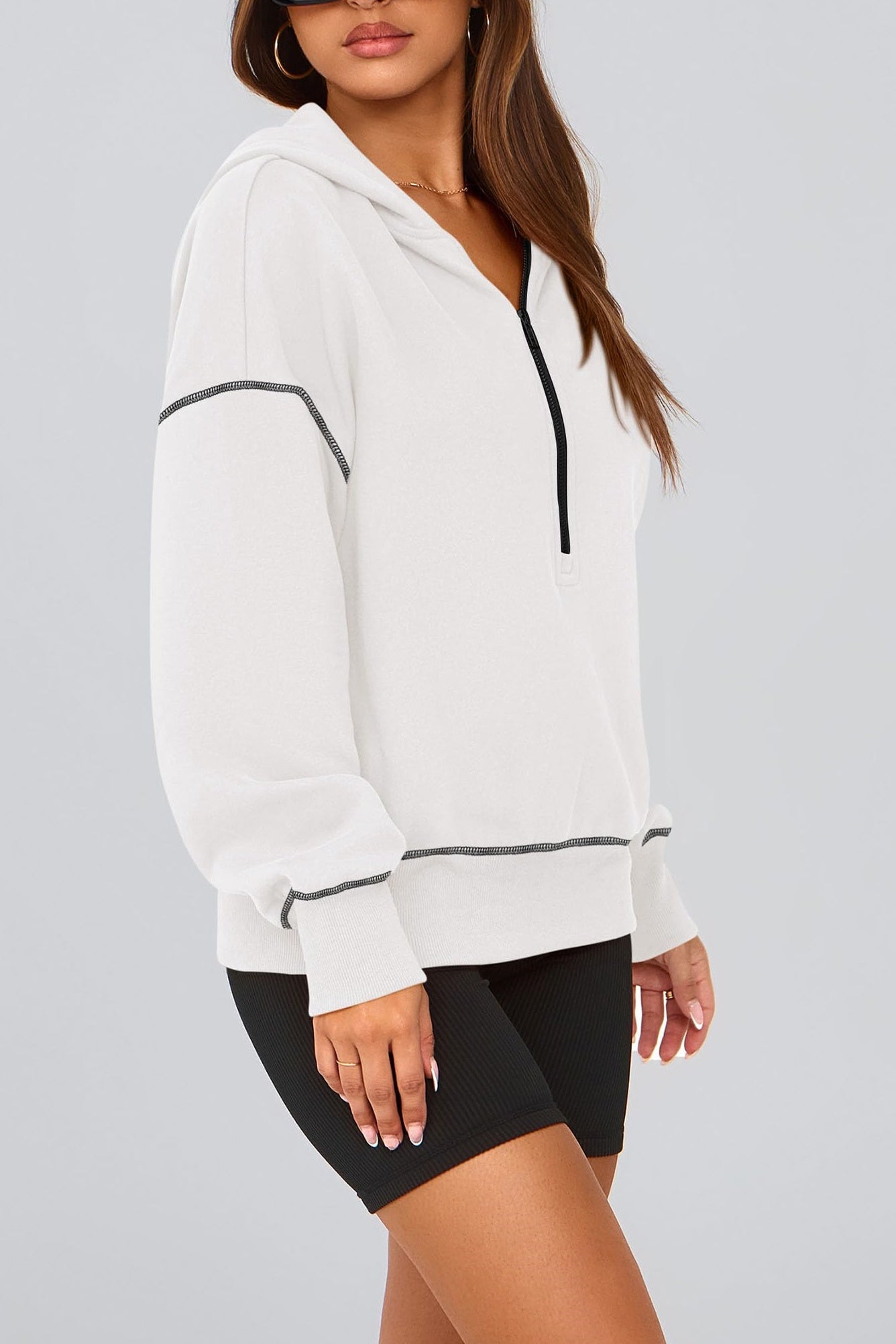 Women's Half Zip Long Sleeve Cropped Hoodie (Buy 2 Free Shipping)