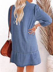 Women's V-Neck Puff Sleeve Denim Layered Dress (Buy 2 Free Shipping)