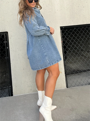 Women's Washed Denim Puff Sleeve Dress (Buy 2 Free Shipping)