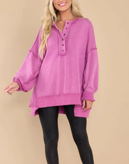 Women's Oversized Casual Buttoned Henley Sweatshirt (Buy 2 Free Shipping)