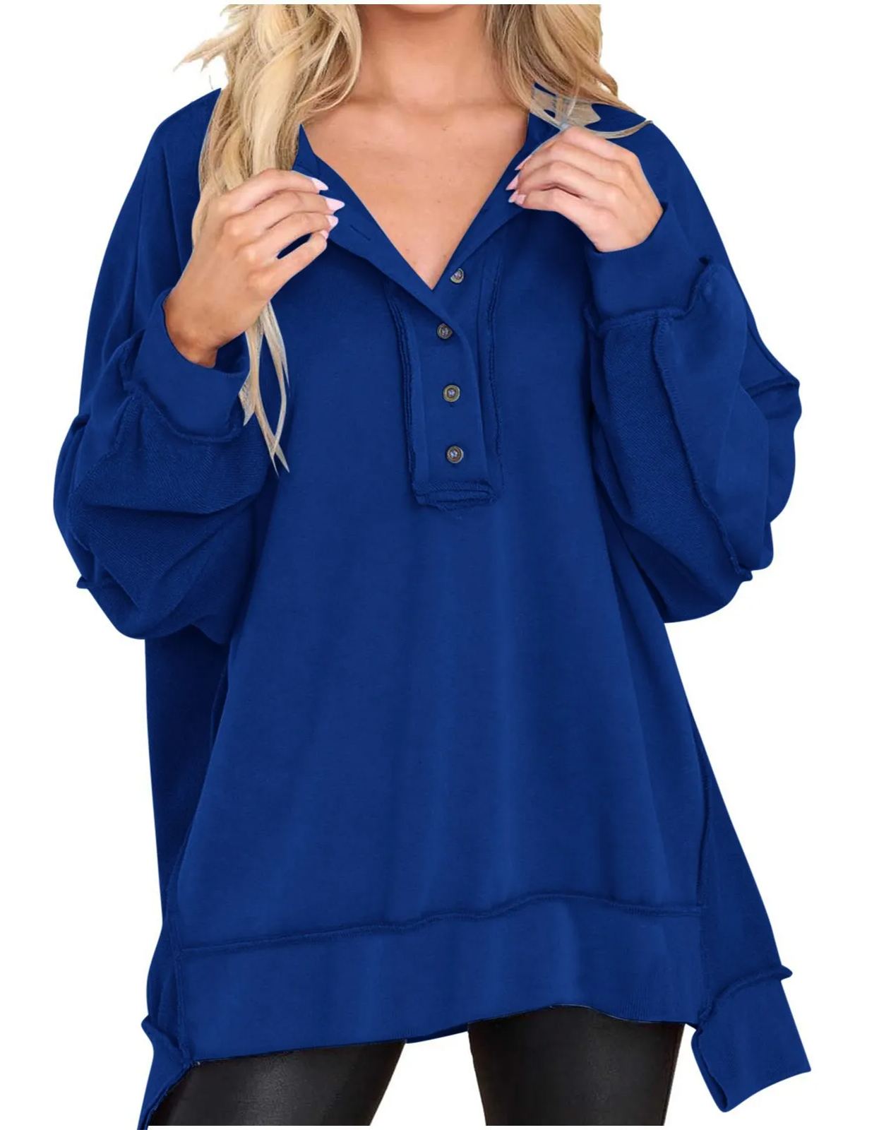 Women's Oversized Casual Buttoned Henley Sweatshirt (Buy 2 Free Shipping)