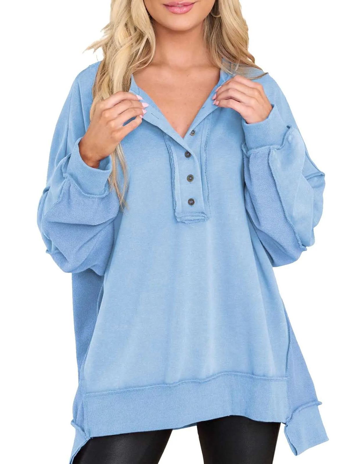 Women's Oversized Casual Buttoned Henley Sweatshirt (Buy 2 Free Shipping)