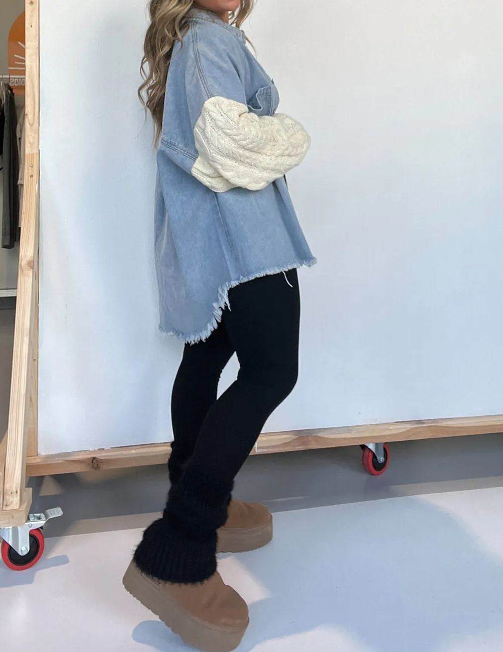 Cozy Sweater Sleeve Denim Shacket (Buy 2 Free Shipping)