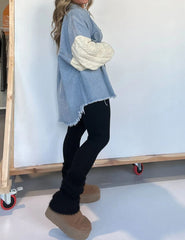 Cozy Sweater Sleeve Denim Shacket (Buy 2 Free Shipping)