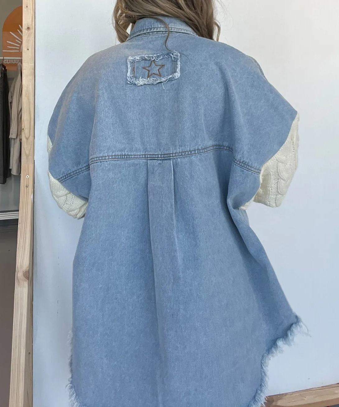 Cozy Sweater Sleeve Denim Shacket (Buy 2 Free Shipping)