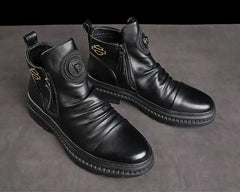 Men's Comfortable Leather Motorcycle Boots Work Boots Waterproof Anti-Slip Anti-Sprain