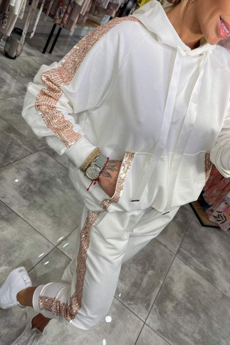 Women’s Sequined Hooded Casual Suit – Stylish & Comfortable Set