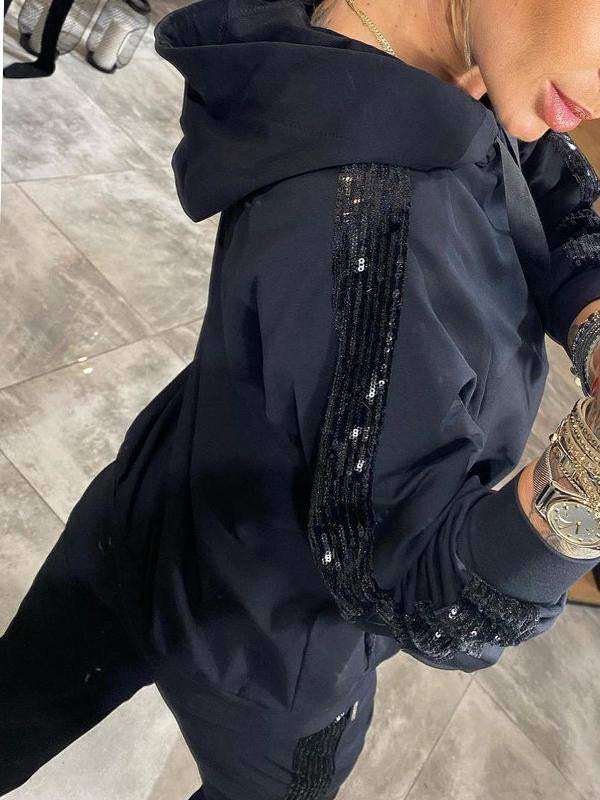 Women’s Sequined Hooded Casual Suit – Stylish & Comfortable Set