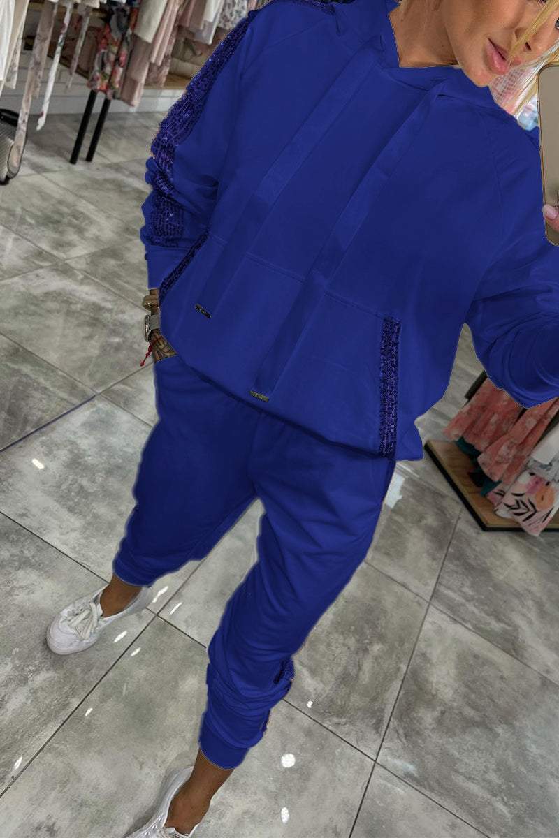 Women’s Sequined Hooded Casual Suit – Stylish & Comfortable Set